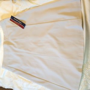 NWT sz12 Denver Hayes beige stretch midi a line skirt